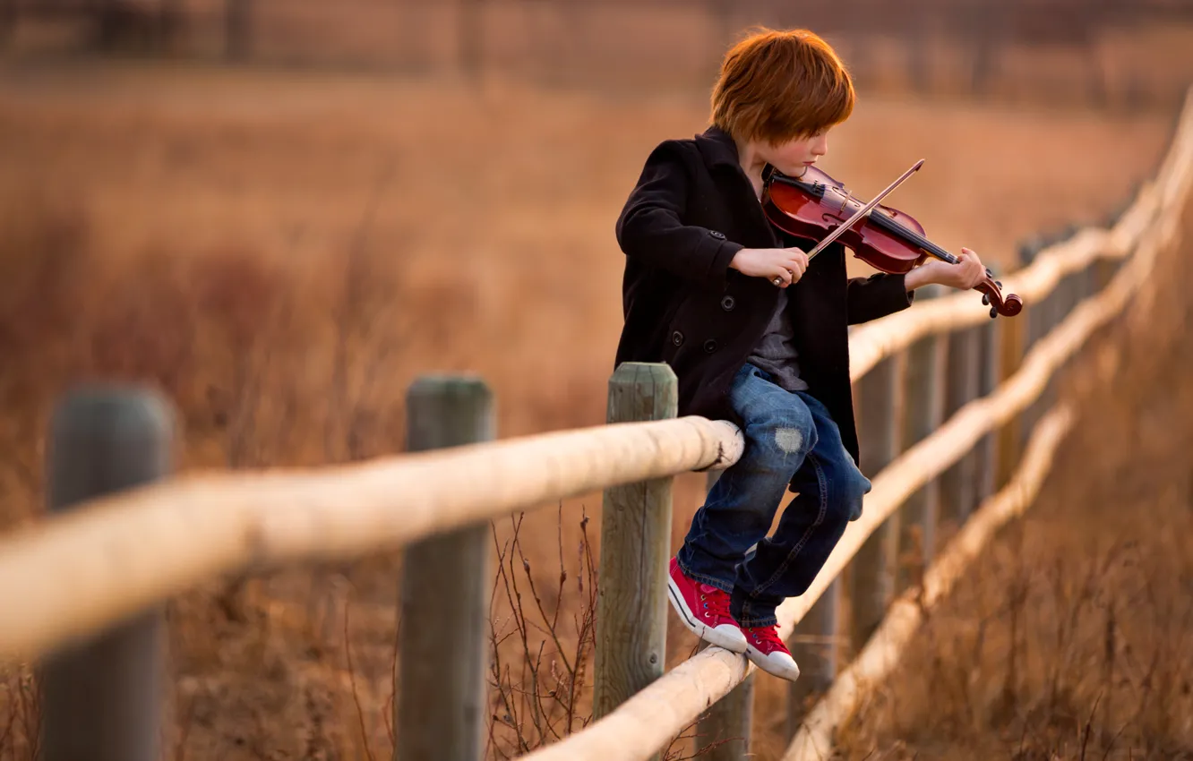Photo wallpaper music, violin, the fence, boy