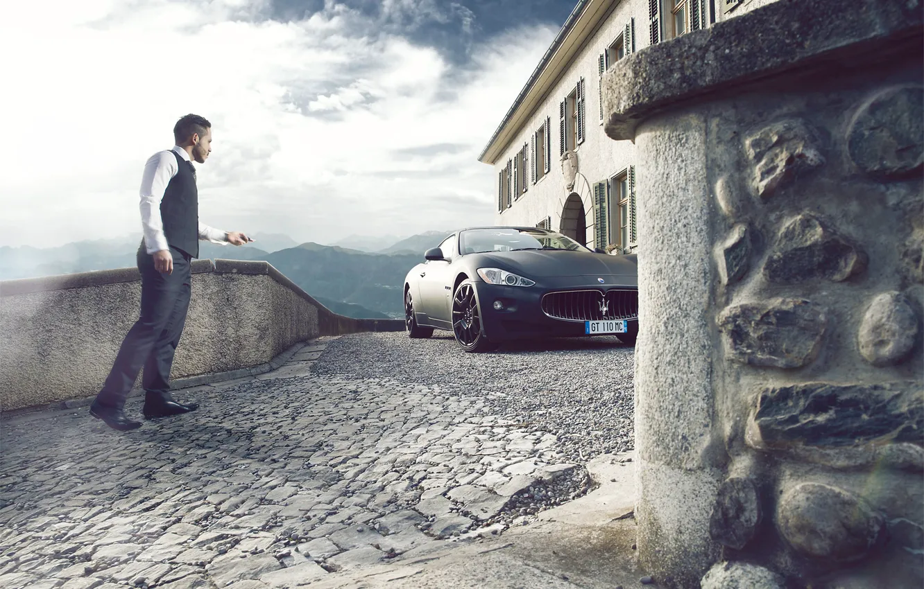 Photo wallpaper Maserati, GranTurismo, Black, Supercars, Man, People, Photoshot