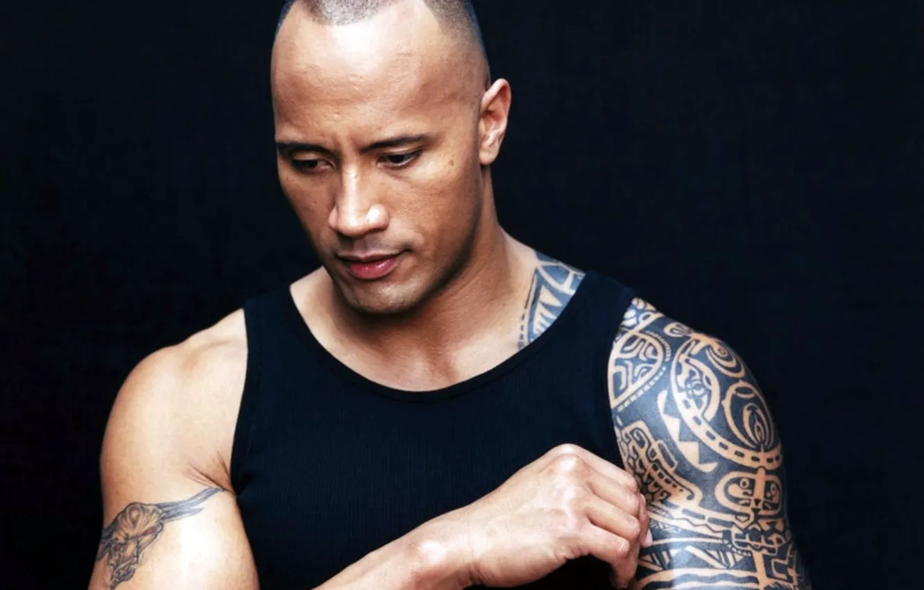 Photo wallpaper background, actor, tattoo, male, Dwayne Johnson