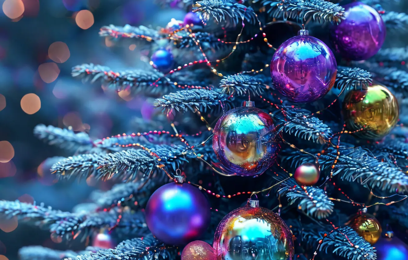 Photo wallpaper tree, new year, Christmas decorations