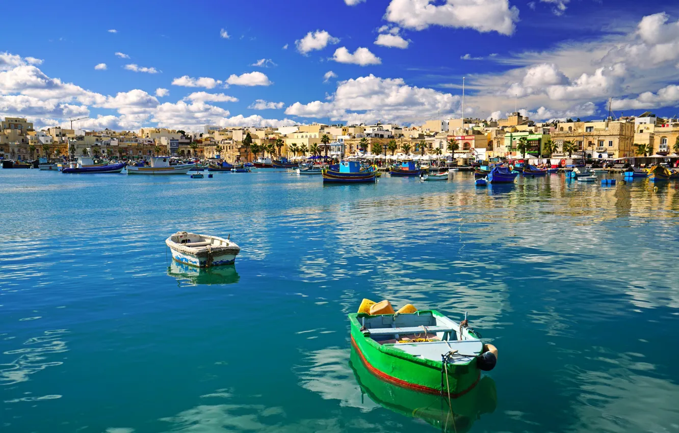 Photo wallpaper the sky, clouds, boat, Marina