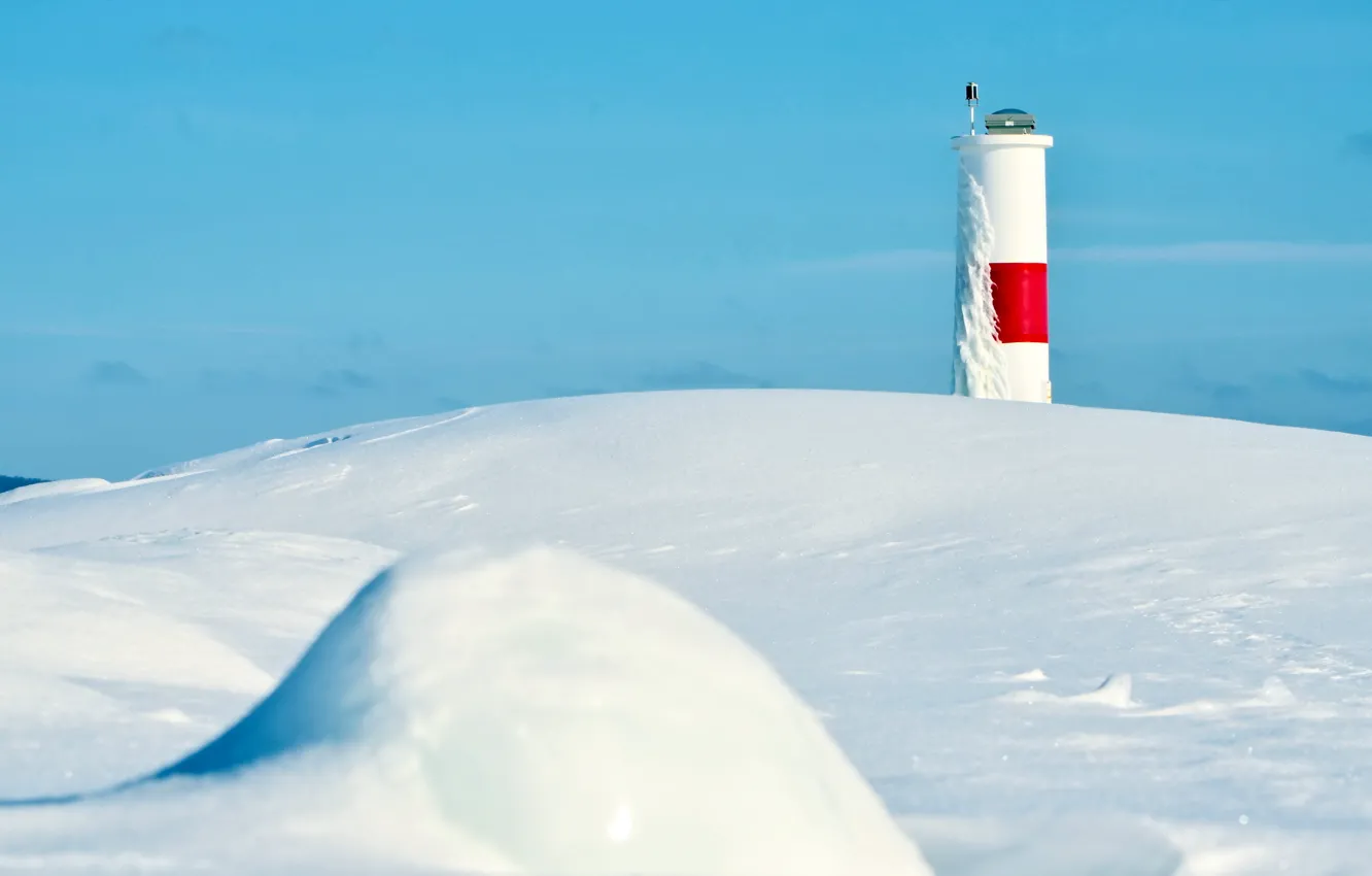 Photo wallpaper winter, snow, lighthouse