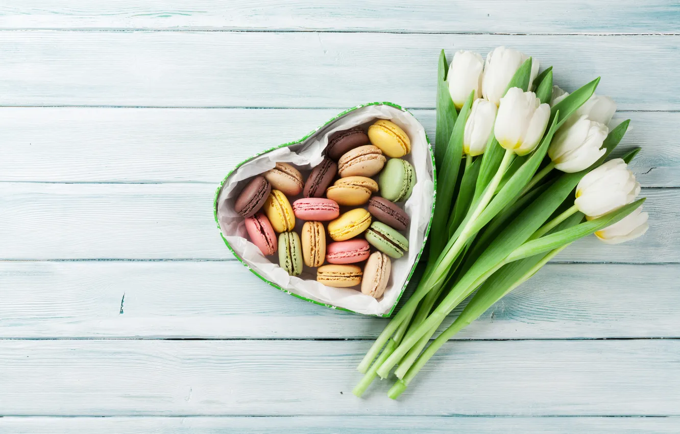 Photo wallpaper flowers, red, gift, bouquet, tulips, love, white, heart