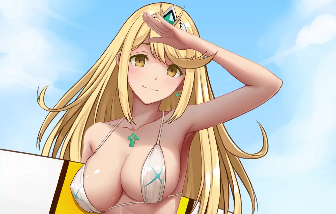 Photo wallpaper girl, sexy, cleavage, long hair, boobs, anime, beautiful, pretty