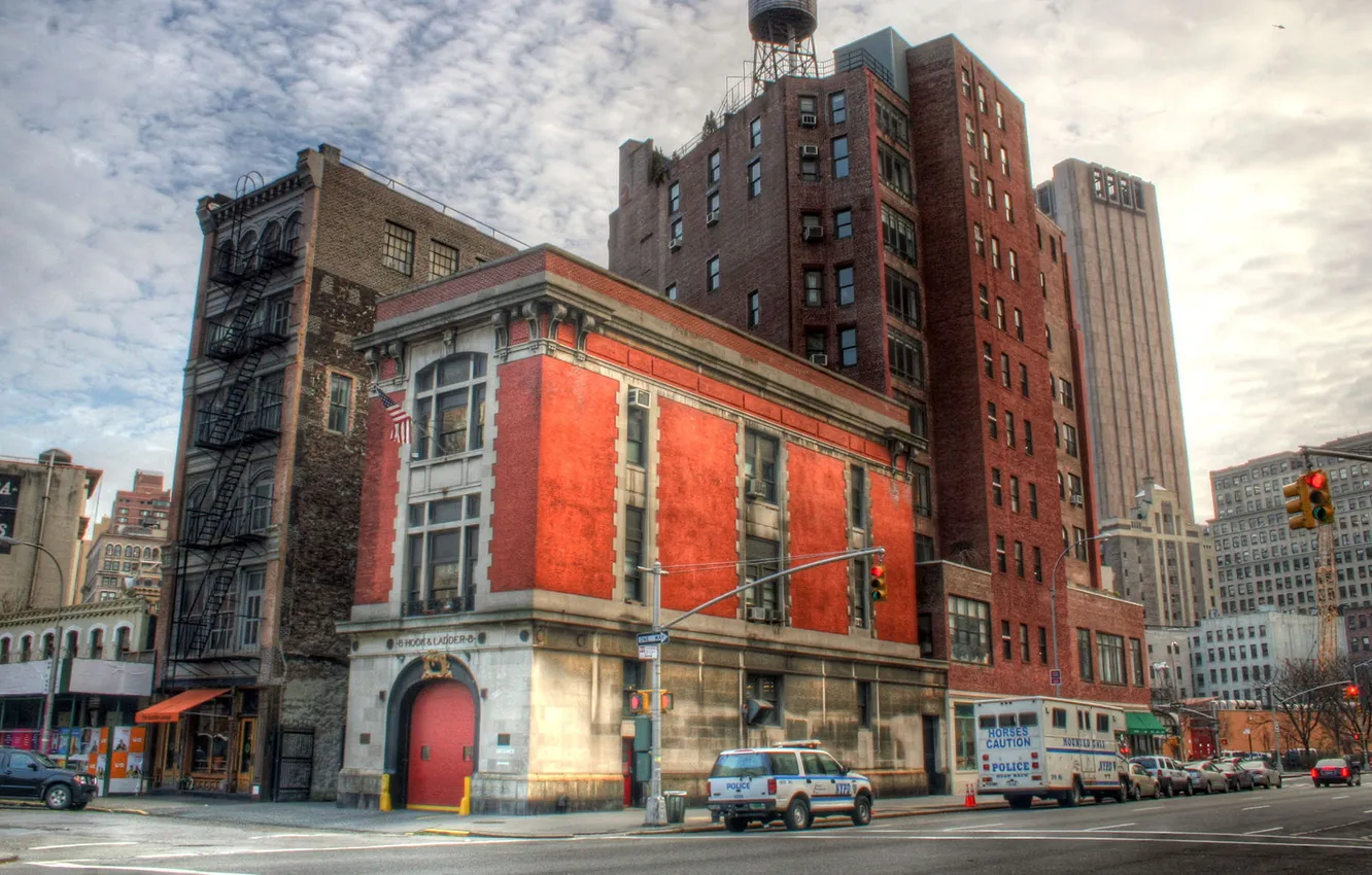 Photo wallpaper city, building, cars, Ghostbusters