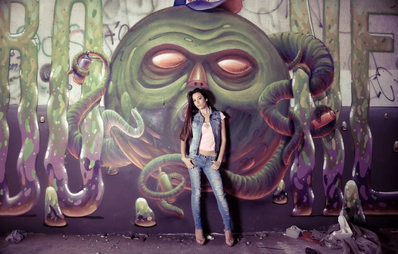 Photo wallpaper girl, pose, wall