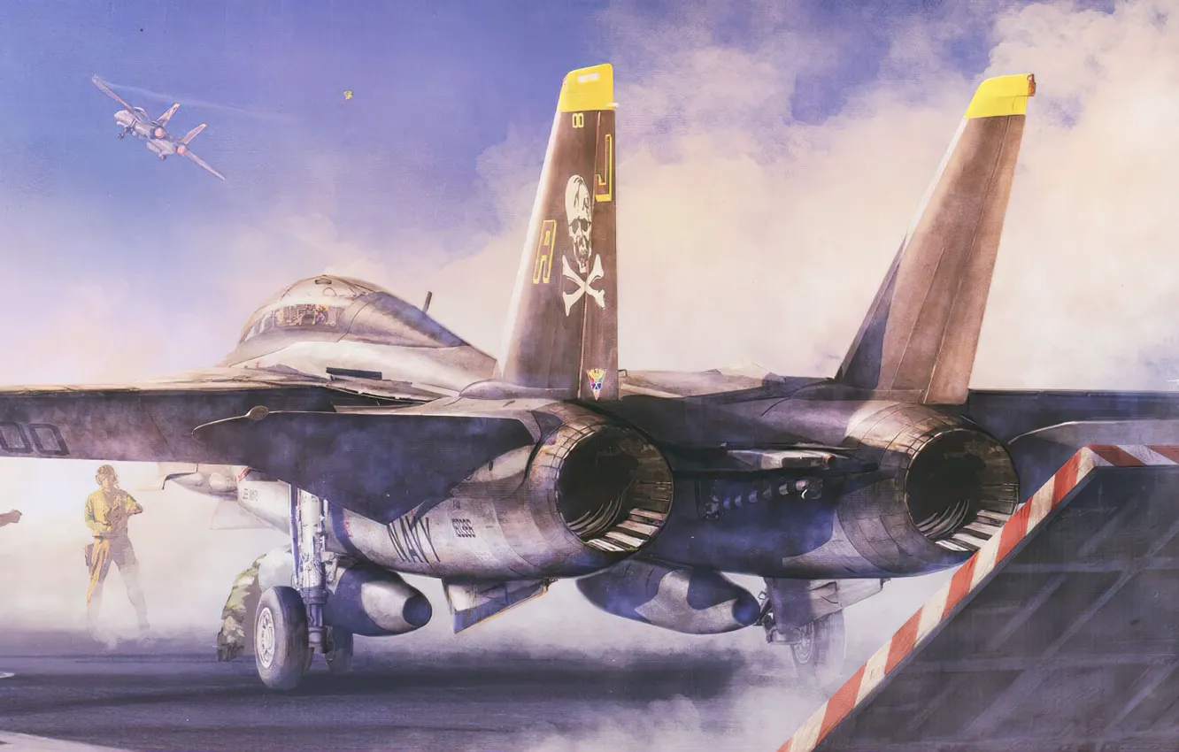 Photo wallpaper art, airplane, painting, F-14, jet