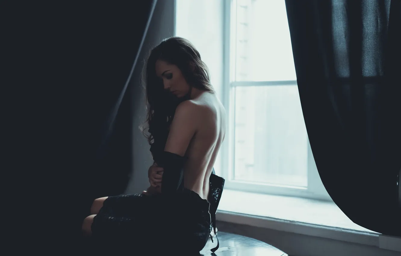 Photo wallpaper room, back, window, profile, twilight, Helga