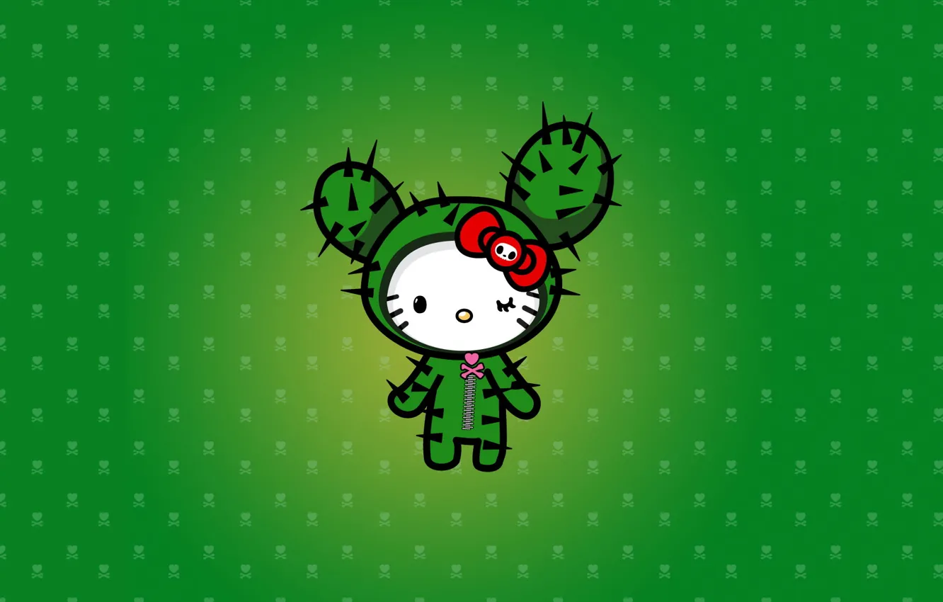 Photo wallpaper cactus, barb, green, Hello Kitty, heart.