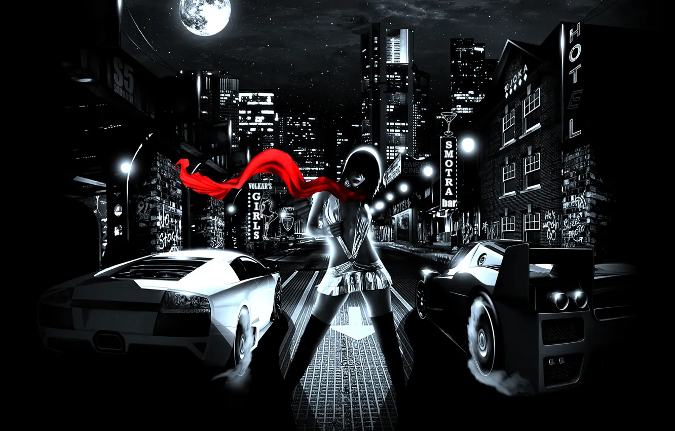 Photo wallpaper auto, girl, night, race