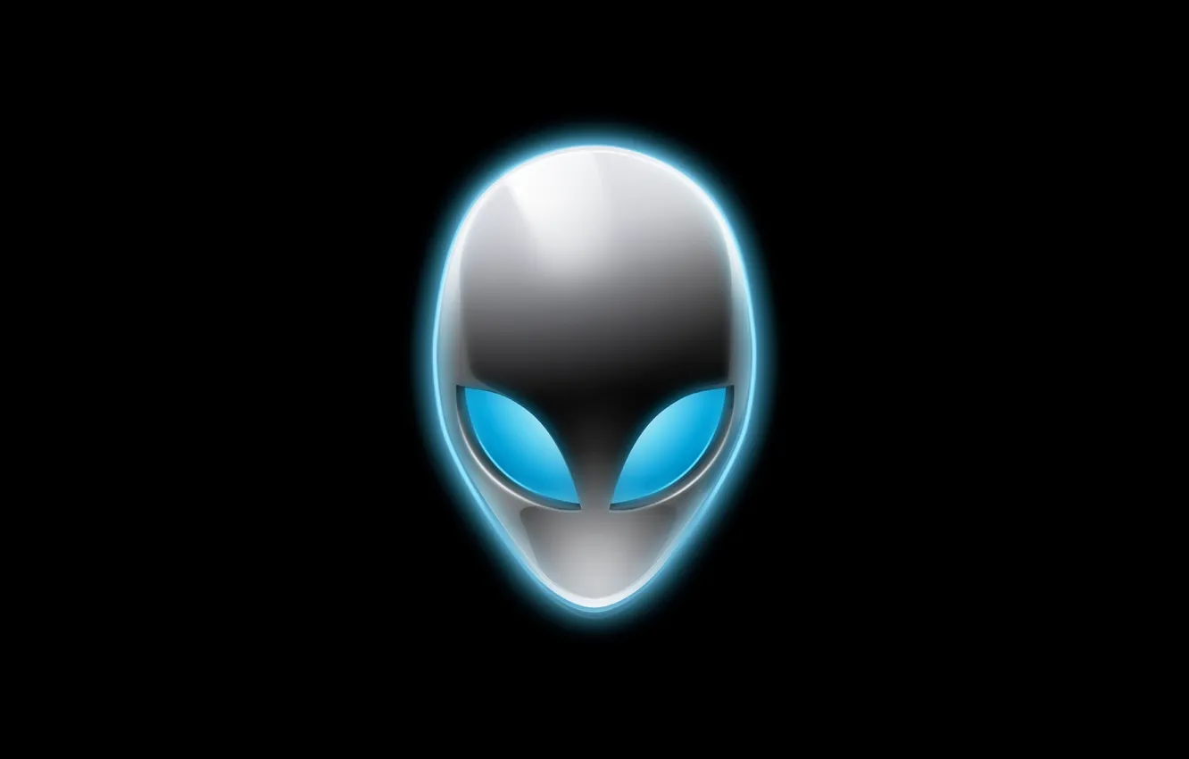 Photo wallpaper logo, alien, black background, Alienware, the head of the alien