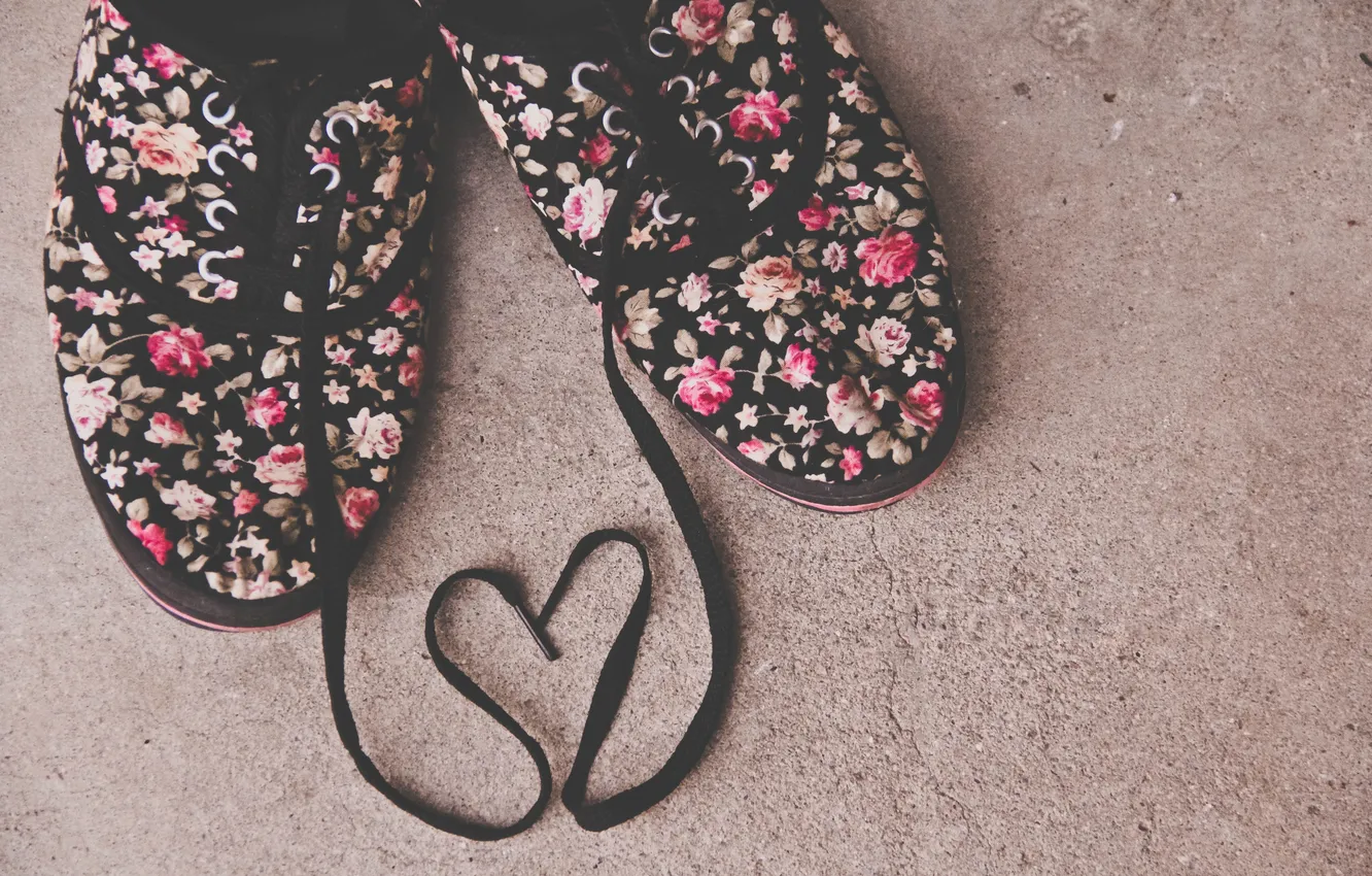 Photo wallpaper heart, sneakers, laces