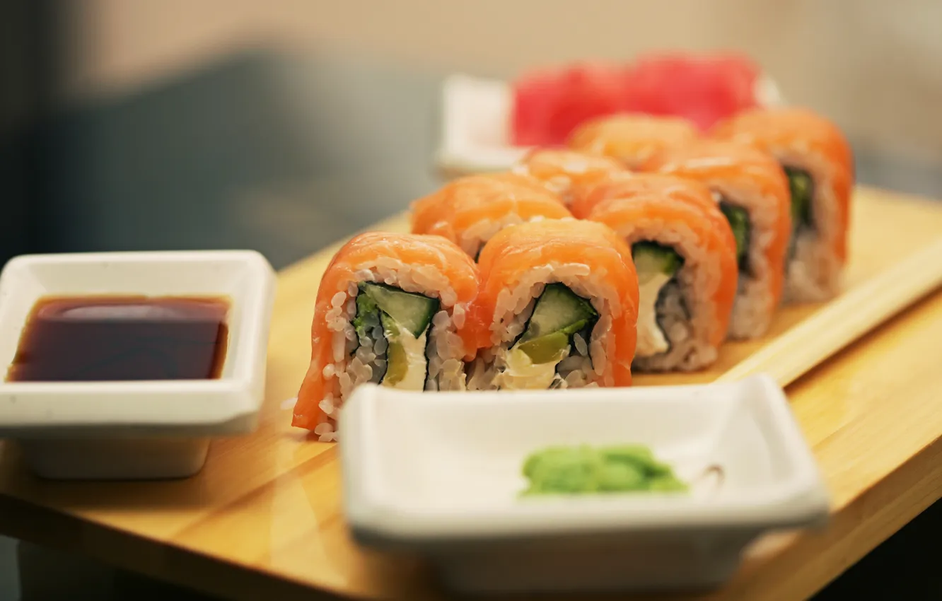 Photo wallpaper rolls, sushi, sushi, rolls, Japanese cuisine, soy sauce, soy sauce, Japanese cuisine