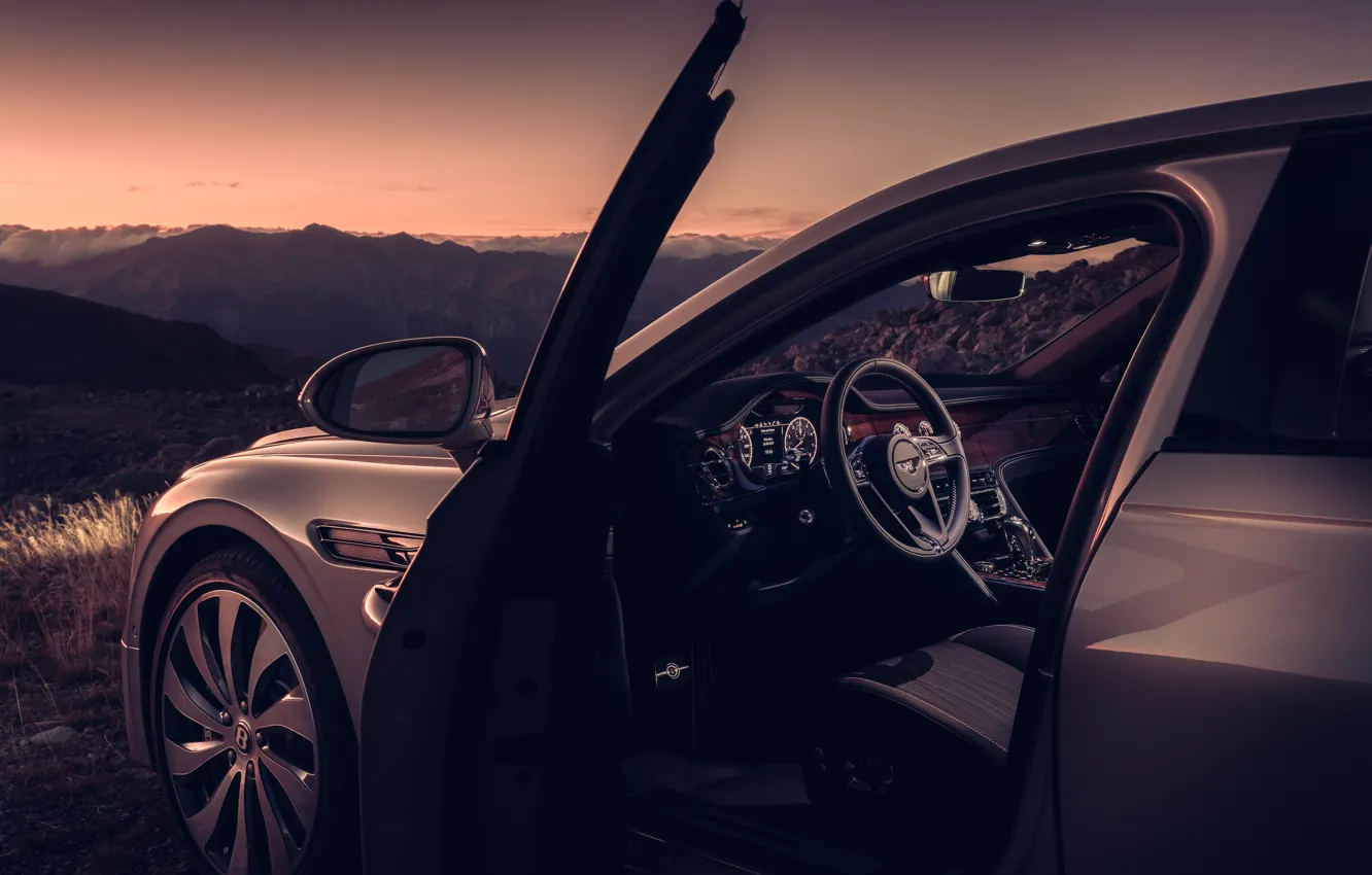 Photo wallpaper Bentley, the evening, Flying Spur, salon, 2020, Blackline, sunset