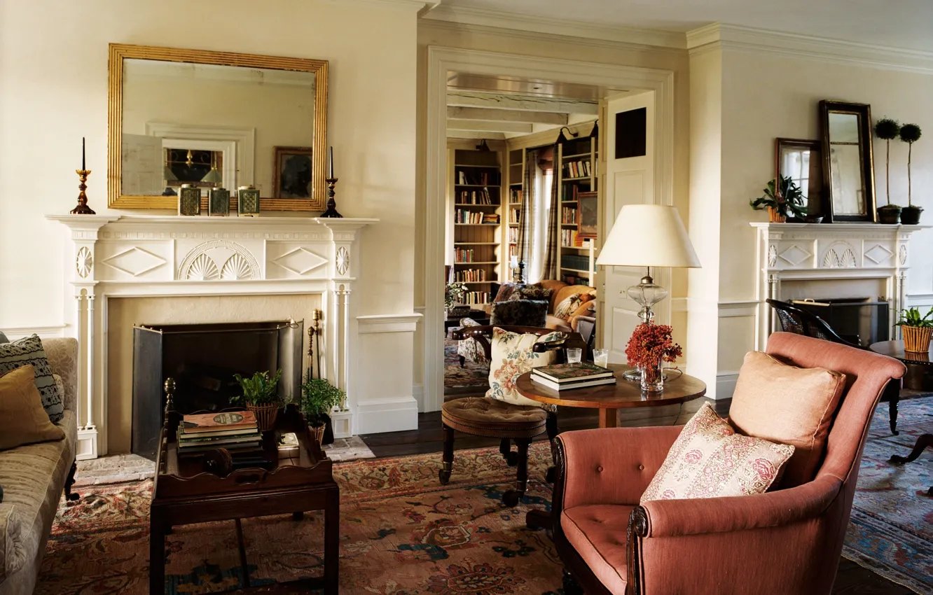 Photo wallpaper design, style, interior, fireplace, library, living room, by G.P.Schafer Architect's, Grace farm
