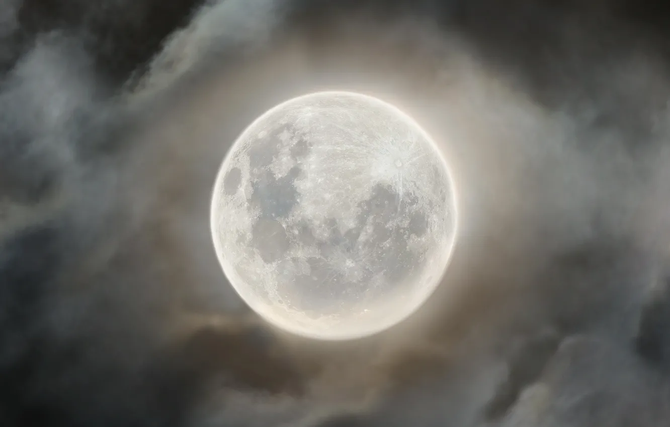 Photo wallpaper night, clouds, full moon