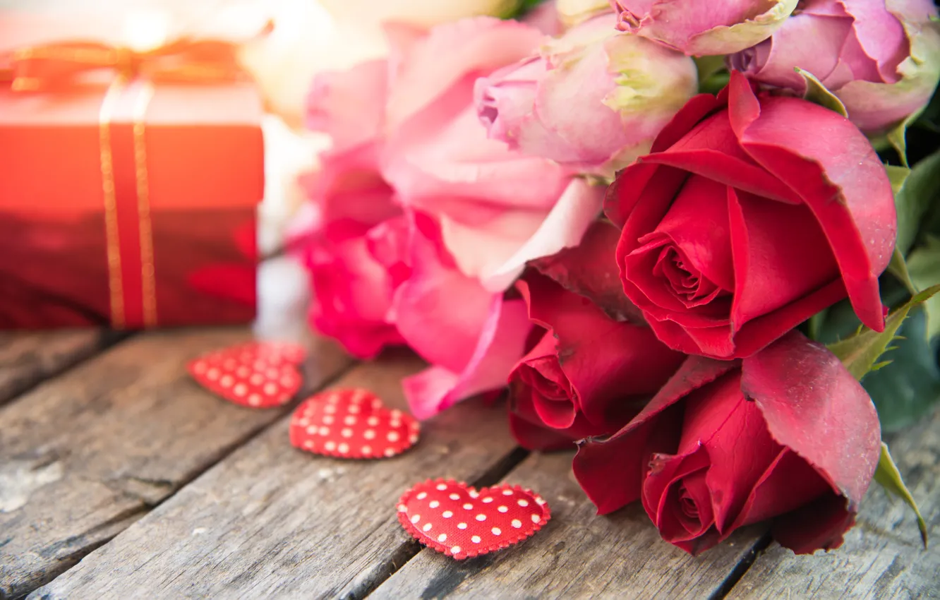 Photo wallpaper love, red, heart, roses, red, love, heart, pink