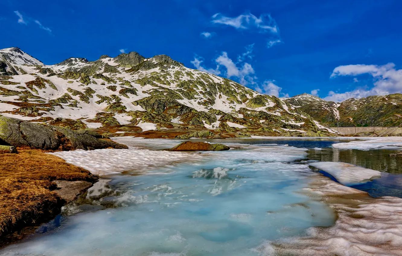 Photo wallpaper ice, the sky, snow, mountains, lake