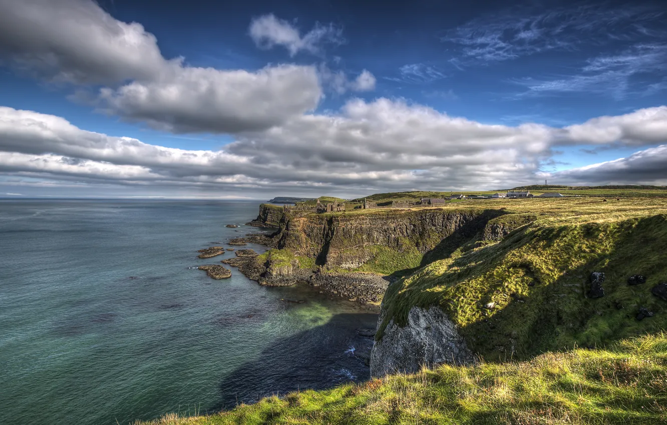 Photo wallpaper rock, sky, coast, ireland, atlantic ocean, portrush