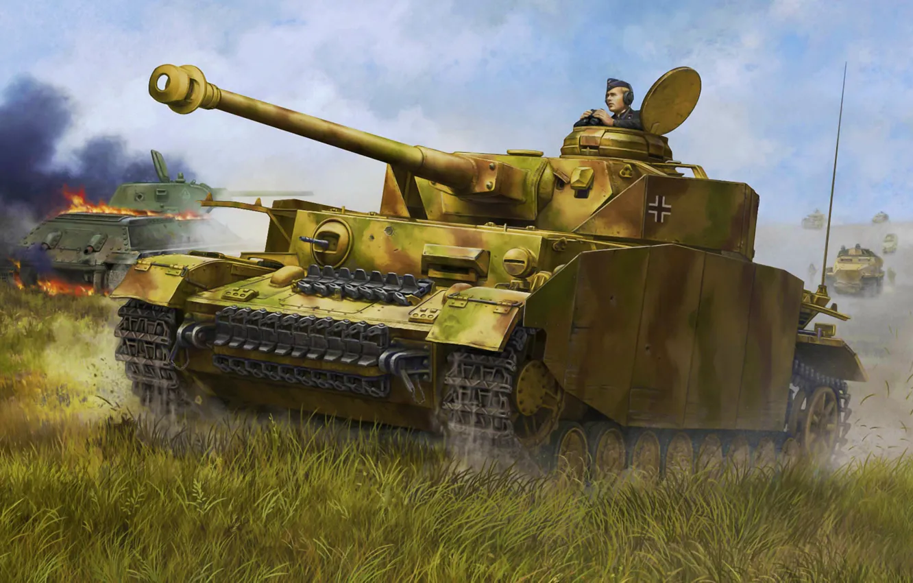 Photo wallpaper war, art, painting, tank, WW2, Pzkpfw IV Ausf. H