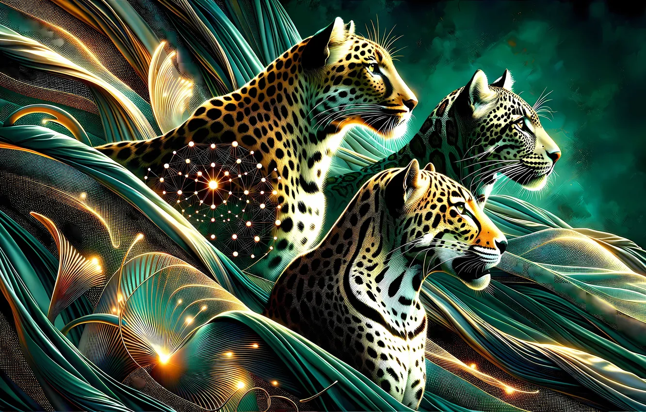 Photo wallpaper animal, leopard, trio