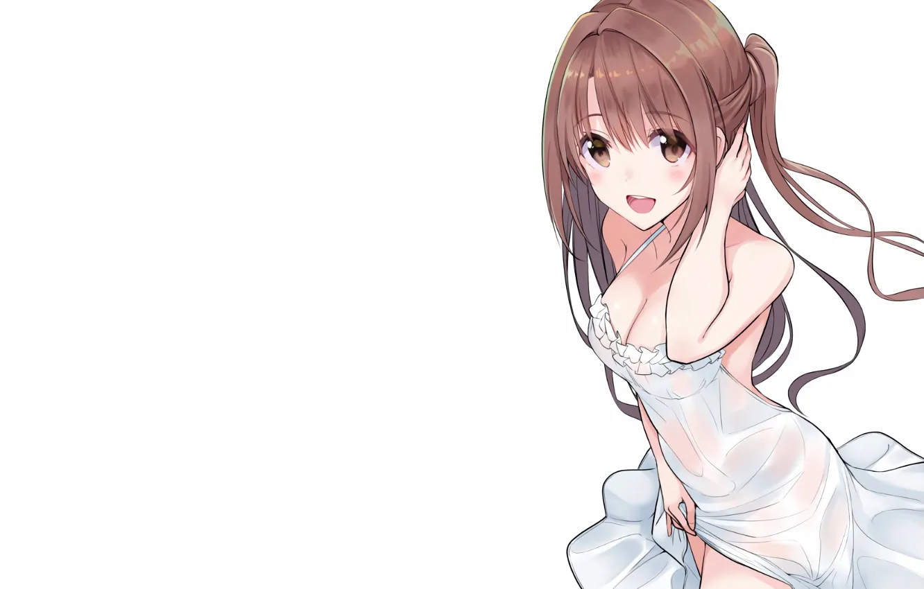 Photo wallpaper girl, sexy, cleavage, long hair, dress, brown hair, brown eyes, boobs