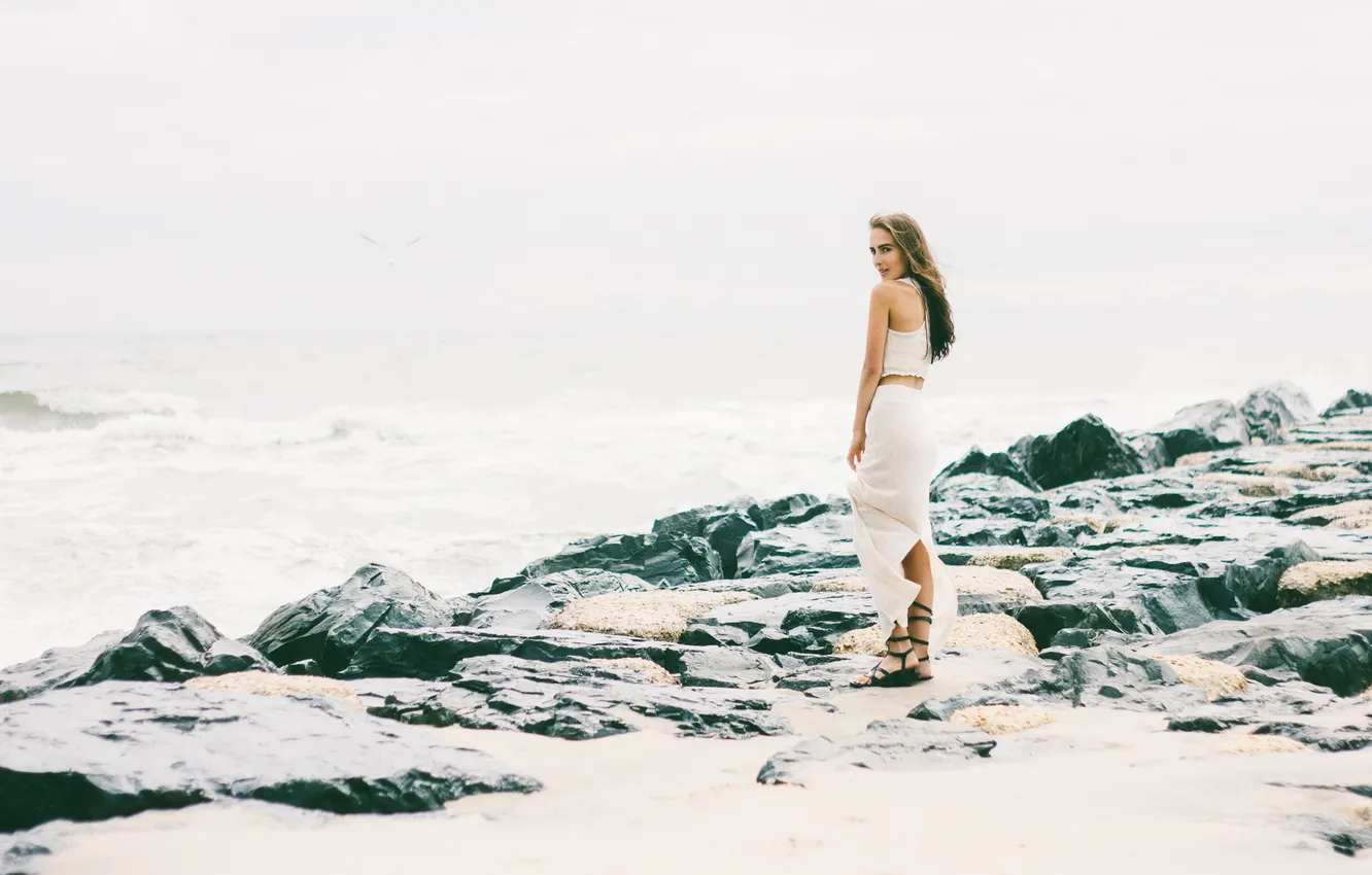 Photo wallpaper girl, stones, skirt