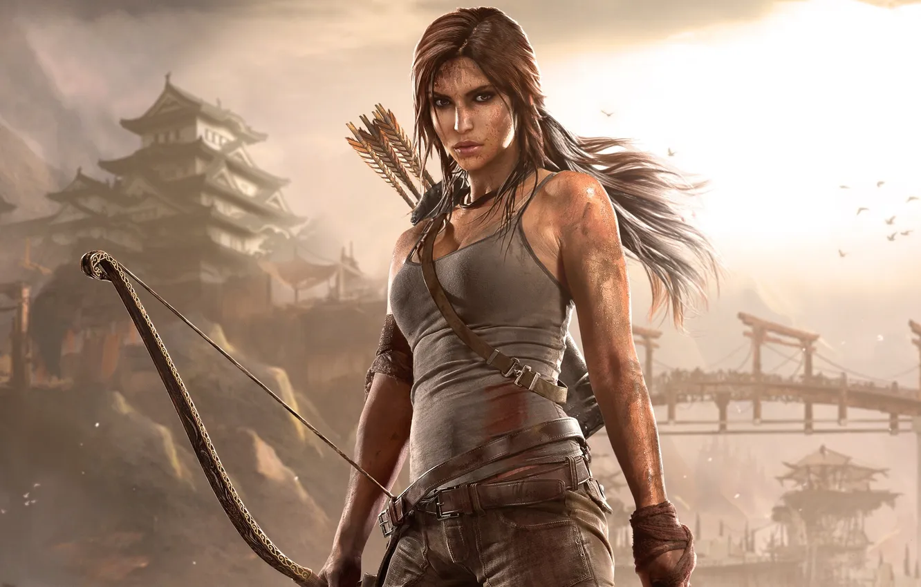 Photo wallpaper look, hair, Girl, bow, Tomb Raider, Lara croft, Lara Croft