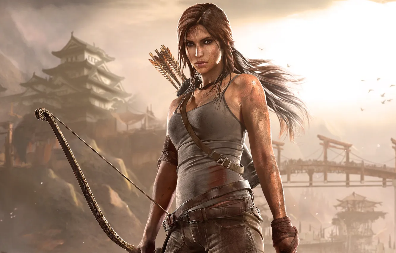 Photo wallpaper look, girl, hair, bow, Tomb Raider, Lara Croft, Lara Croft