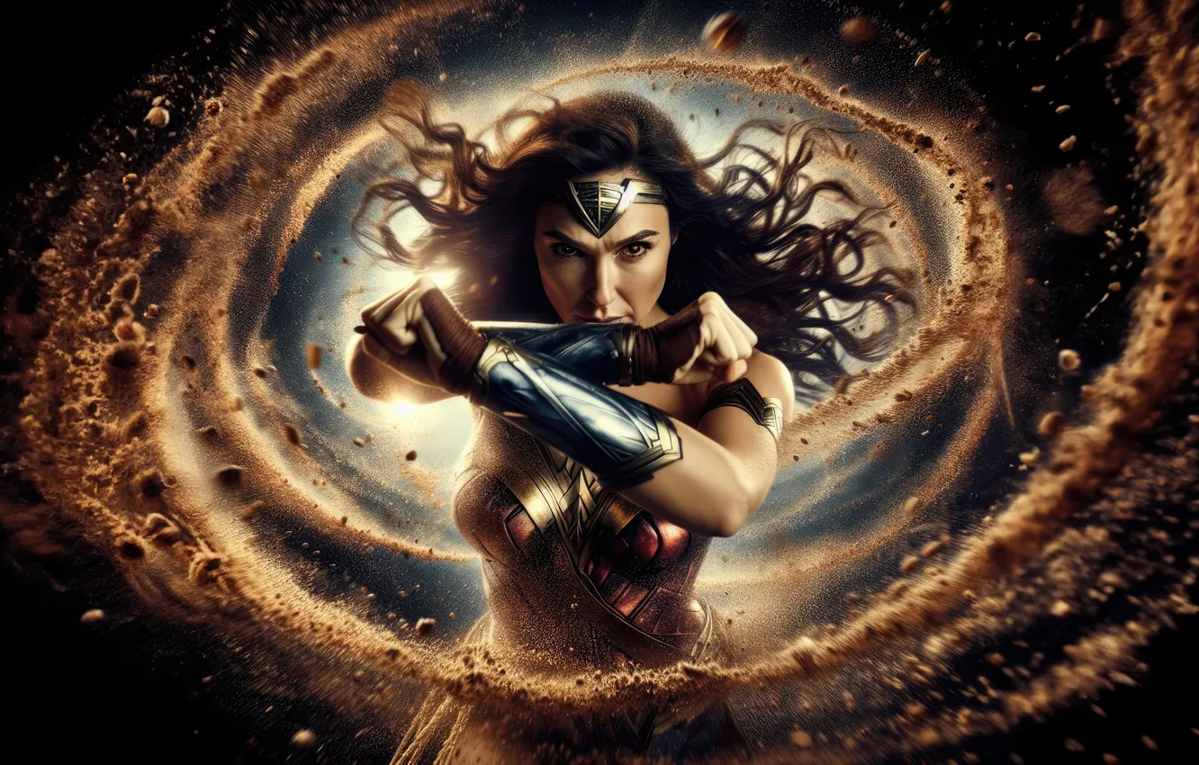 Photo wallpaper brunette, art, costume, beauty, Wonder Woman, comic, DC Comics, Gal Gadot