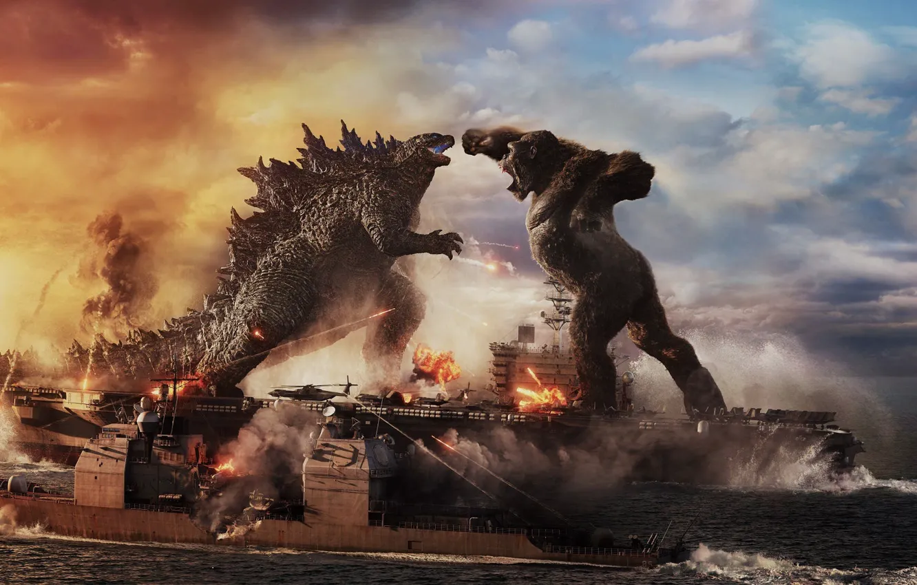 Photo wallpaper monsters, battle, king Kong, battle, versus, godzilla, Godzilla, king kong