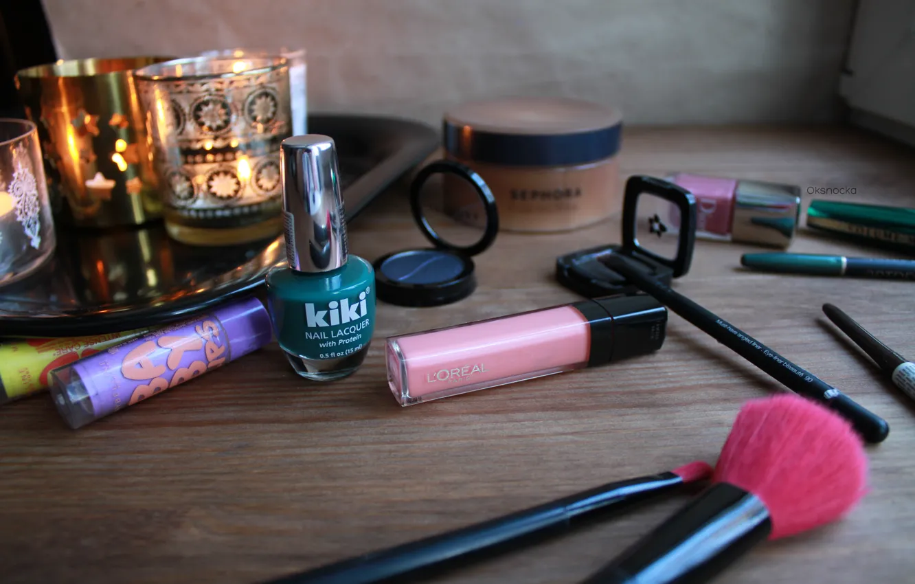 Photo wallpaper candles, brush, cosmetics