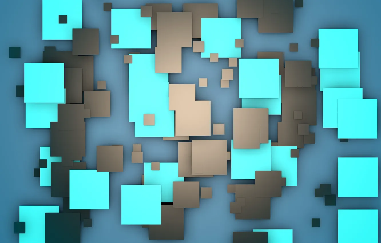 Photo wallpaper abstraction, blue, squares, green, brown, material