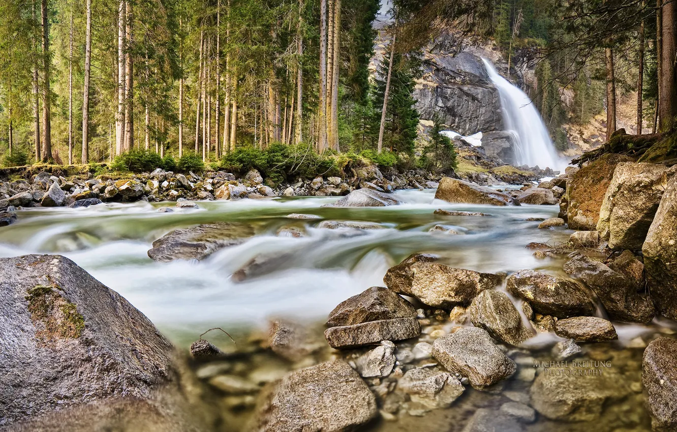 Photo wallpaper forest, waterfall, Austria, Michael Breitung