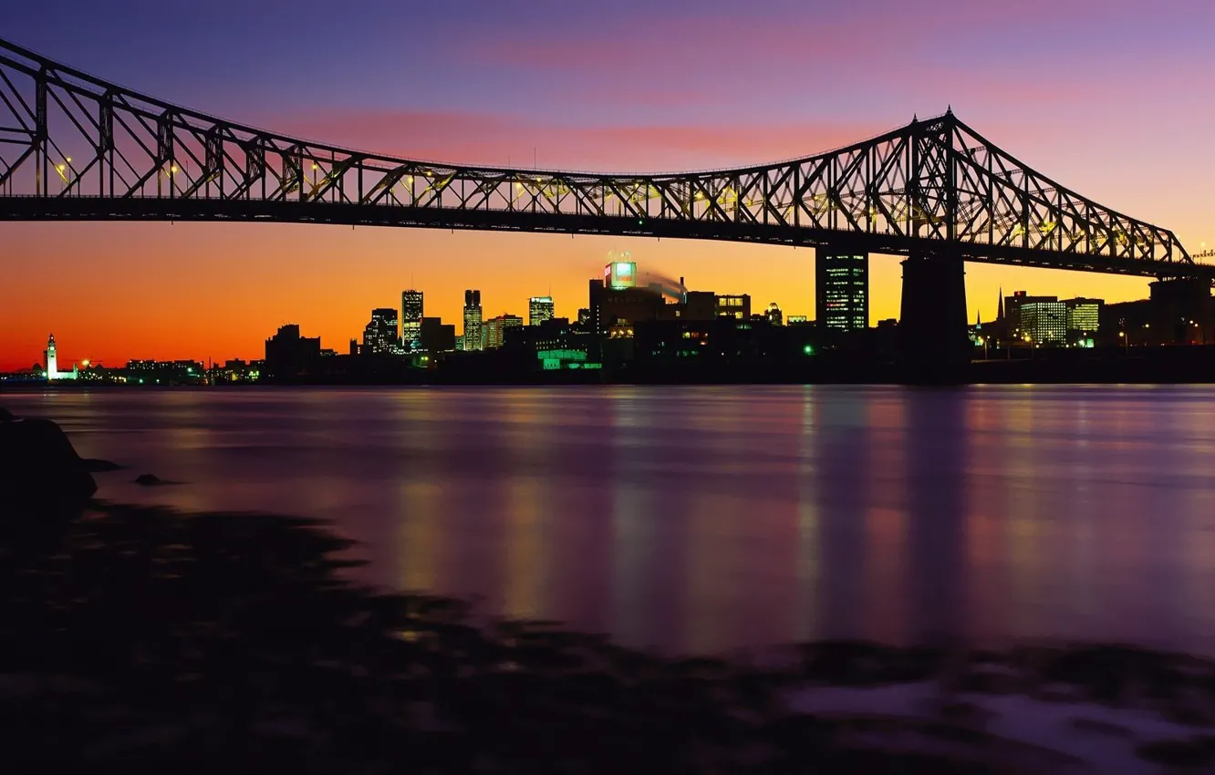 Photo wallpaper bridge, lights, the evening