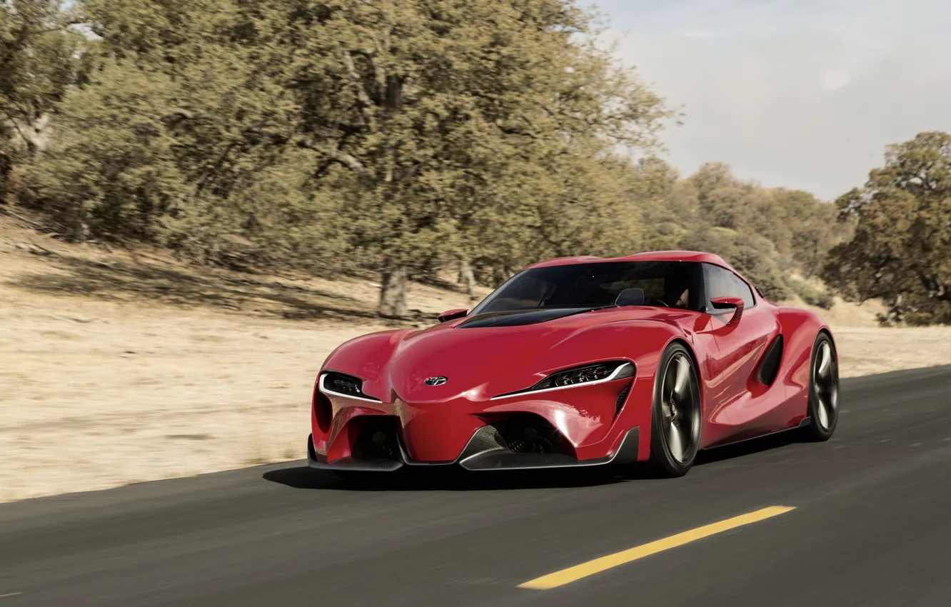Photo wallpaper asphalt, red, markup, coupe, Toyota, 2014, FT-1 Concept