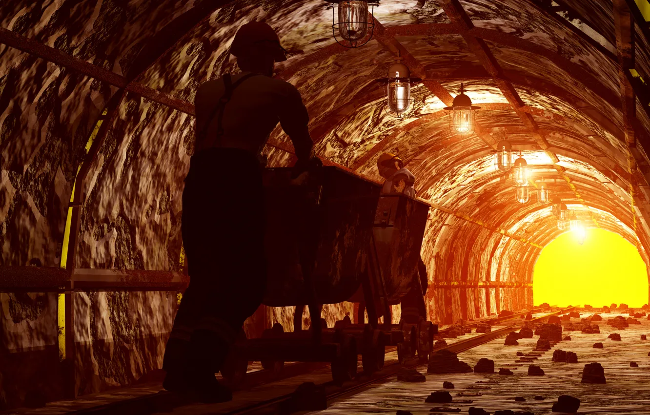Photo wallpaper tunnel, mining, worker