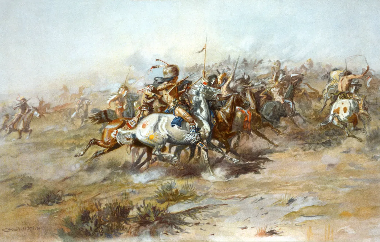Photo wallpaper picture, painting, painting, 1903, The Custer Fight, Charles Marion Russell