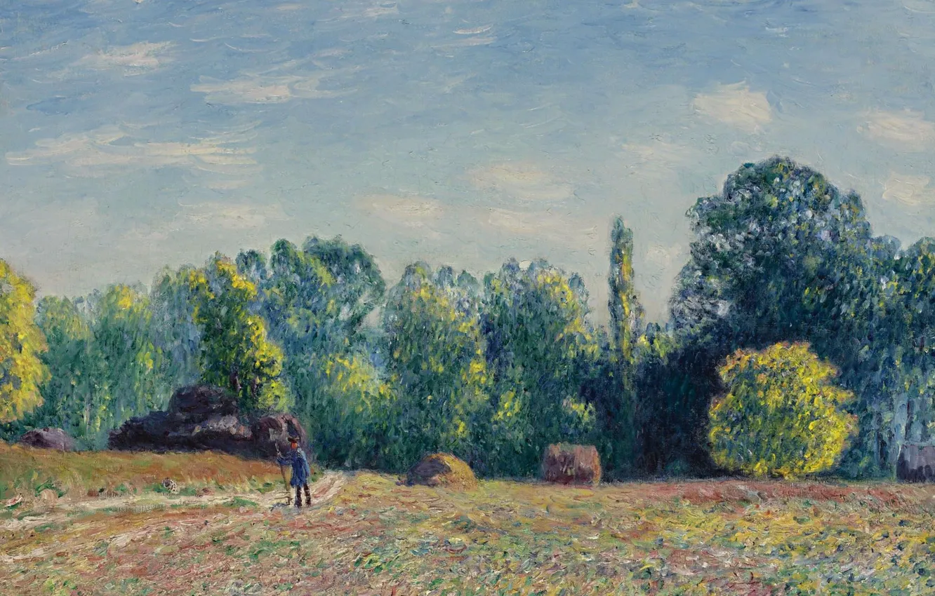 Photo wallpaper field, landscape, picture, Alfred Sisley, Alfred Sisley, The Edge Of The Forest