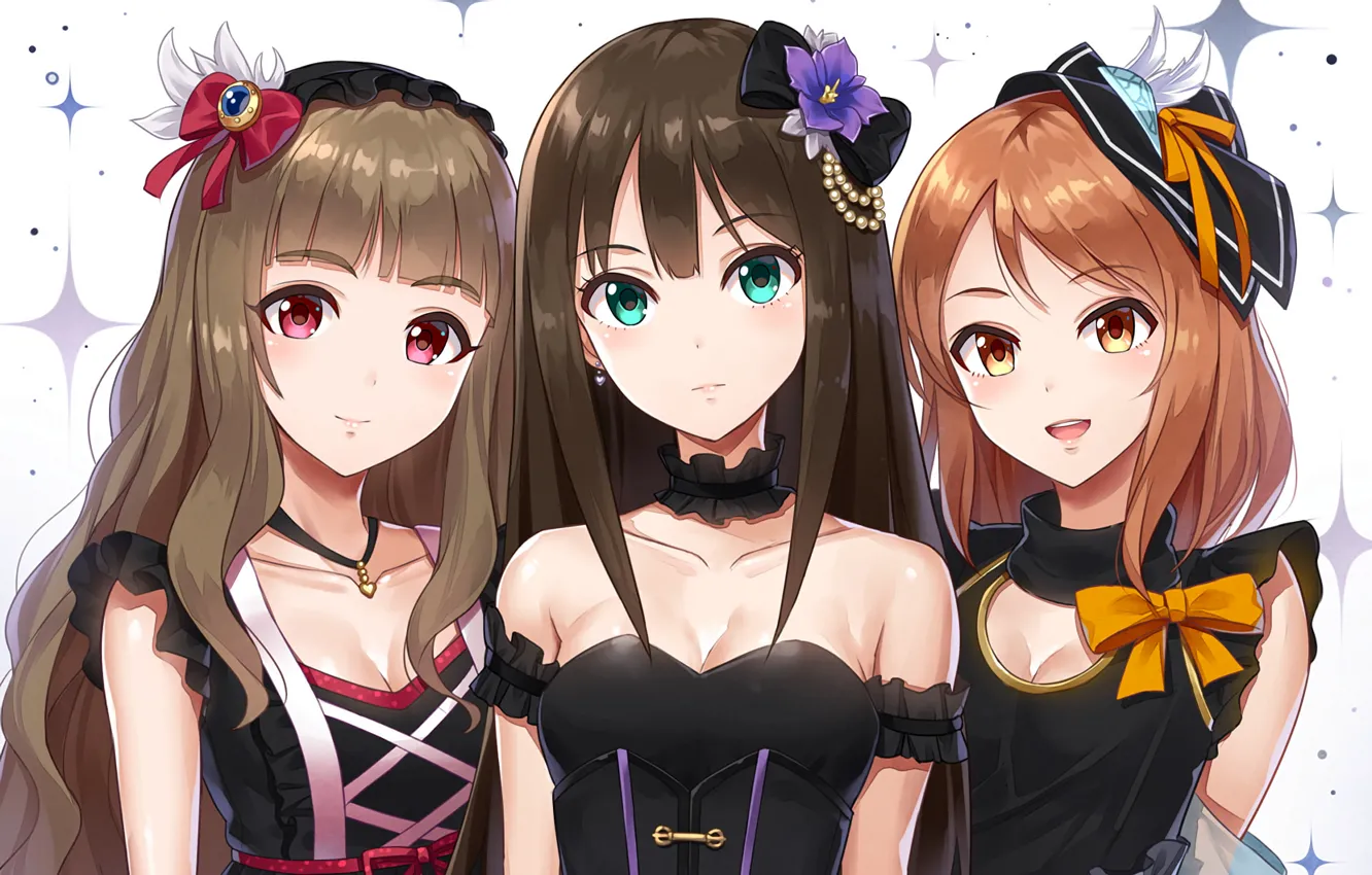 Photo wallpaper sexy, cleavage, blouse, long hair, girls, brown hair, boobs, anime