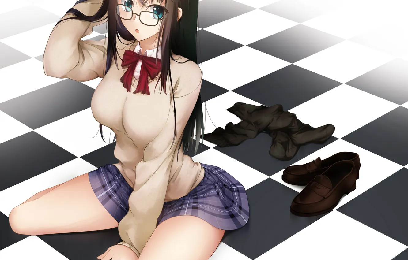 Photo wallpaper look, girl, pose, stockings, shoes, schoolgirl, art, at the age takuma