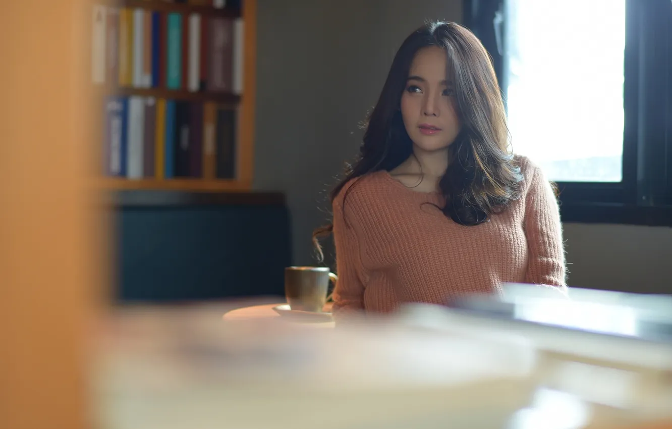 Photo wallpaper look, girl, face, background, hair, Asian, beauty