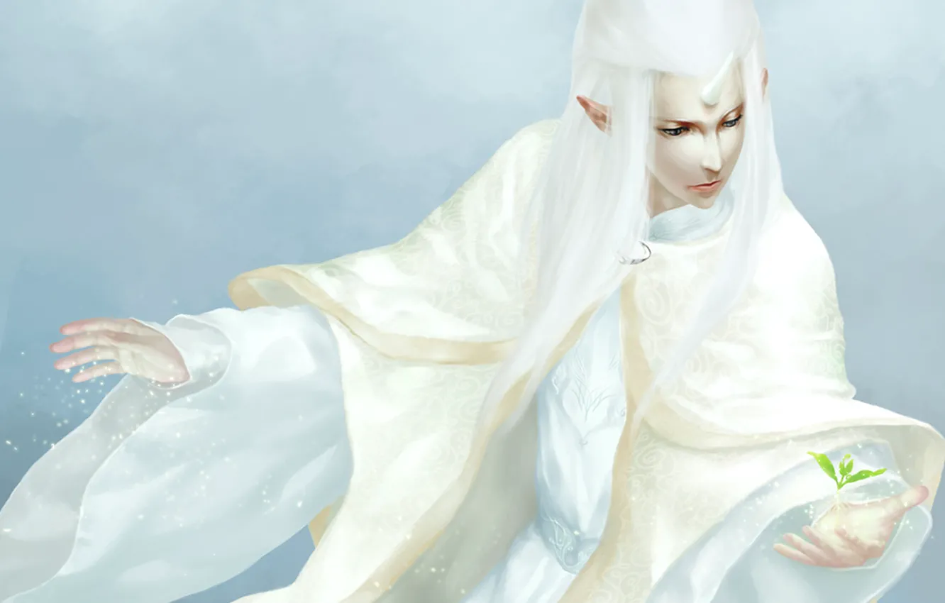 Photo wallpaper white, magic, elf, plant, Rostock, horns, guy