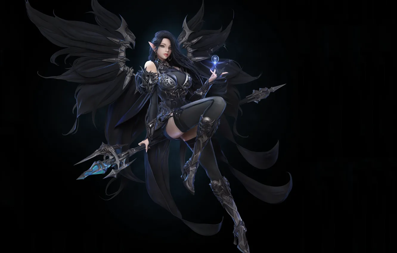 Photo wallpaper look, girl, magic, wings, fantasy, art, costume, armor