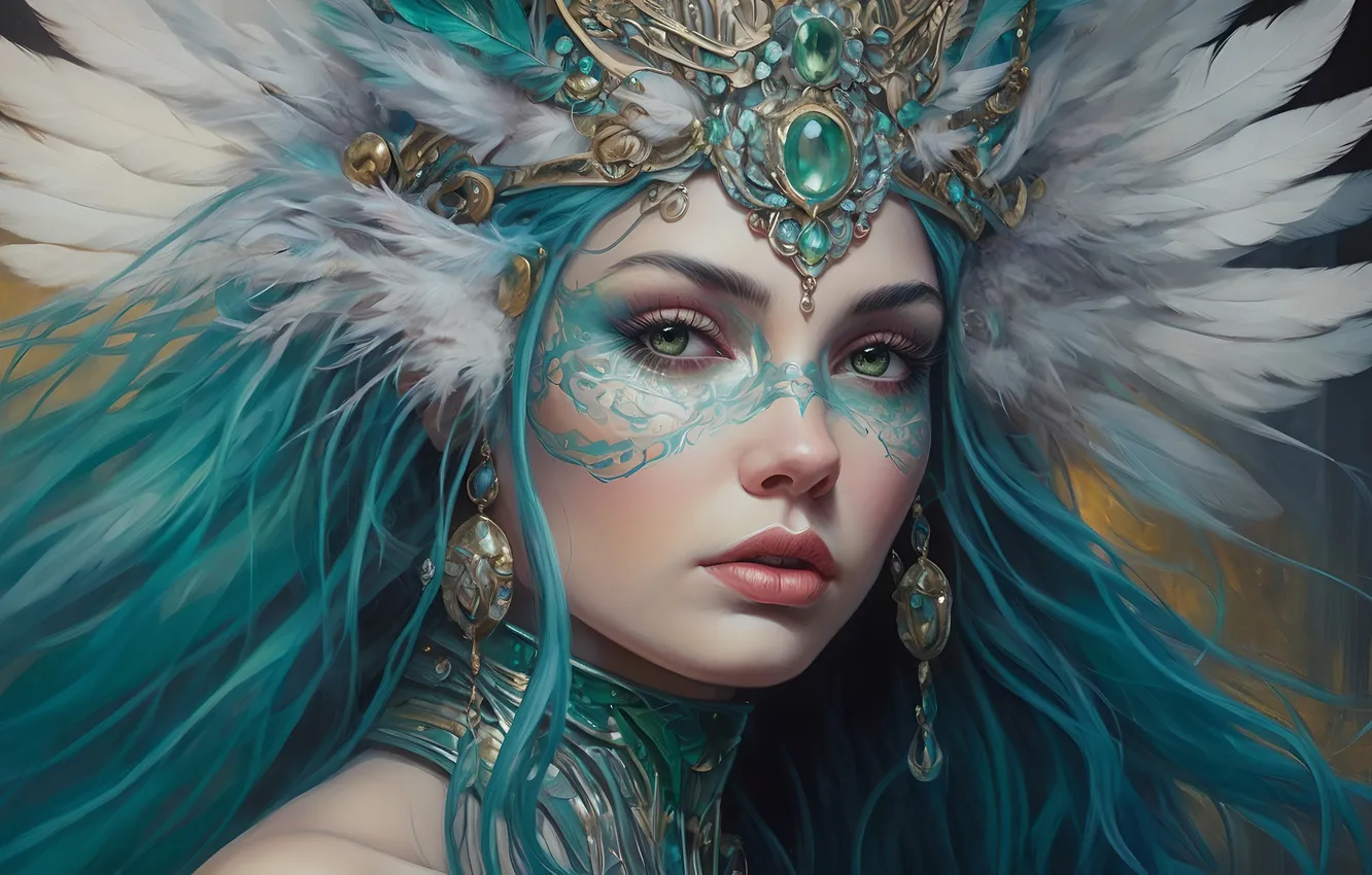 Photo wallpaper look, girl, decoration, portrait, feathers, makeup, fairy, Princess