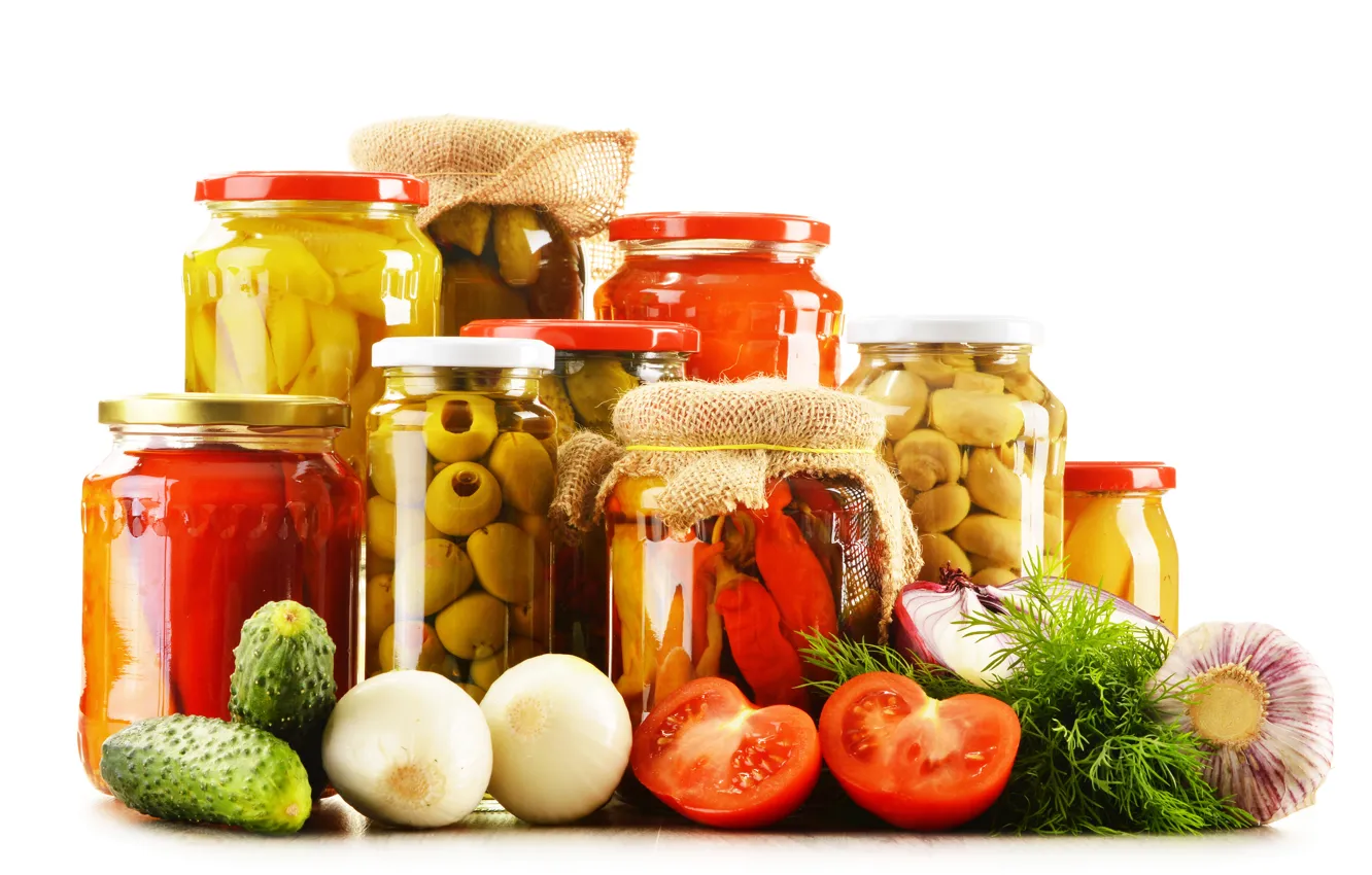 Photo wallpaper mushrooms, pepper, vegetables, tomatoes, olives, cucumbers, garlic, mushrooms