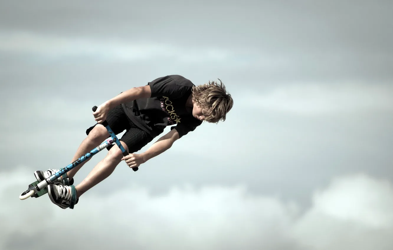 Photo wallpaper mood, boy, scooter