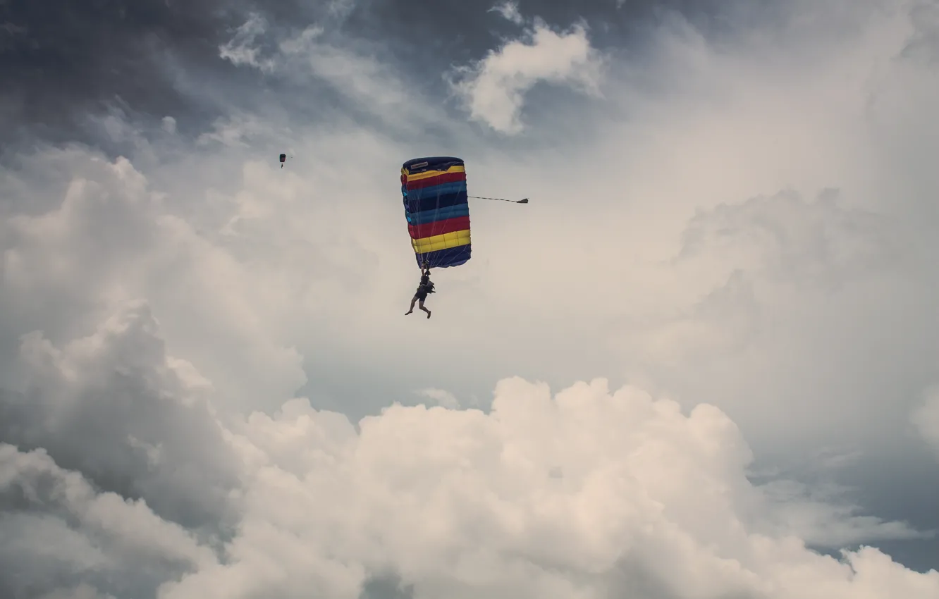 Photo wallpaper the sky, clouds, skydivers, extreme sports, skydiving, parachuting