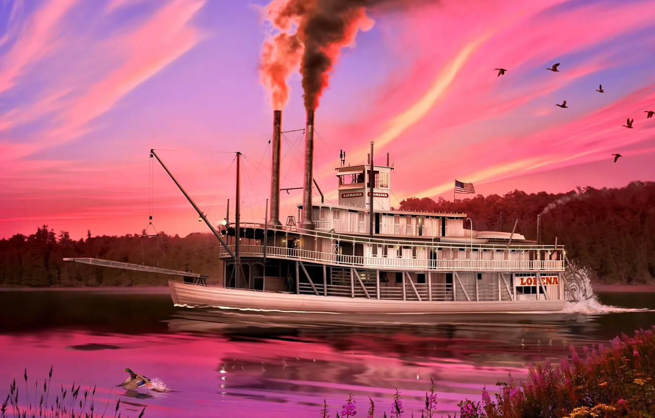 Photo wallpaper River, USA, Steamer, ''Lorena''