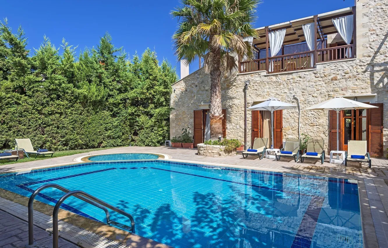 Photo wallpaper Palma, Villa, pool, Greece, terrace, Crete, mediterranean architecture, Villa Asteri